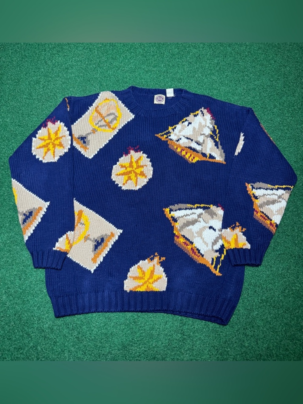 Saks Fifth Avenue Vintage Cotton Sweater Knit 90s Nautical Sailing XL Crewneck